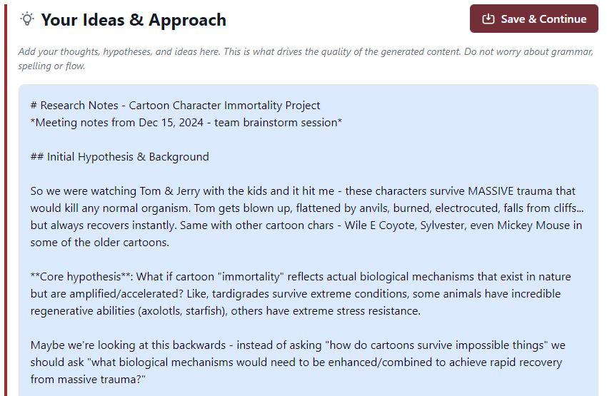 GrantorAI Ideas & Approach interface showing researcher notes aligned with funder priorities